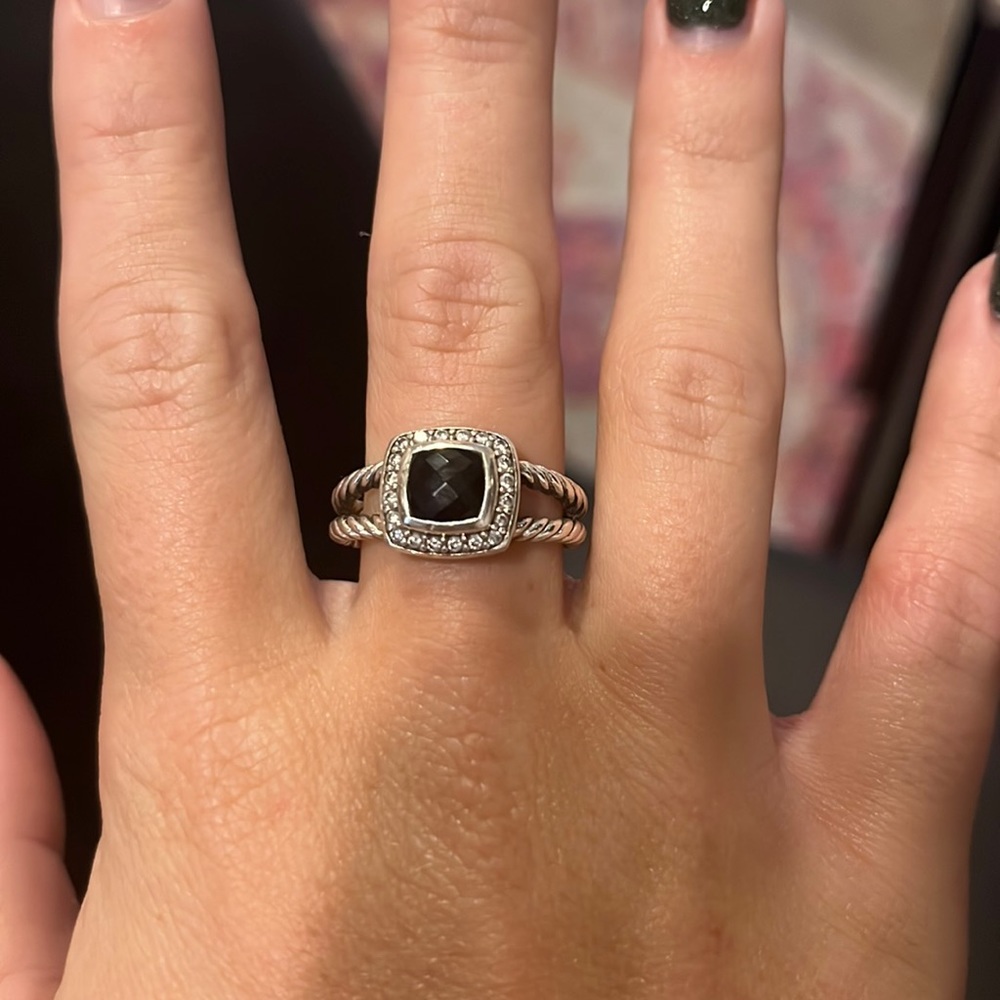 Petite Albion Ring with Black Onyx and Pave Diamonds